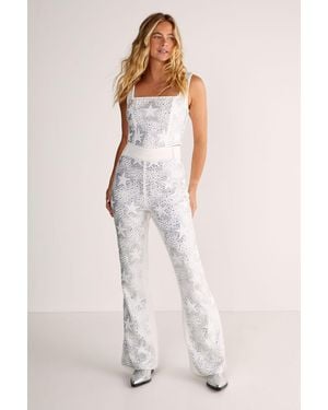 Nasty Gal Star Diamante Tailored Flare Trousers - Natural