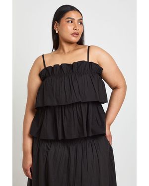 Boohoo Plus Layered Ruched Poplin Top - Black