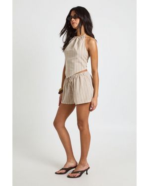 Boohoo Drawstring Waist Linen Look Short - White