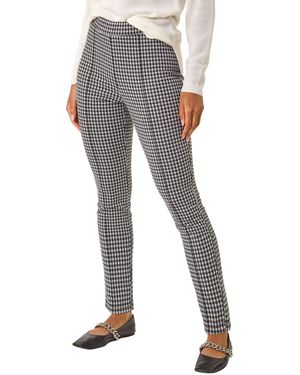 Roman Check Print Ponte Slim Leg Trouser - Grey