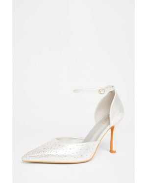 Quiz Wide Fit Diamante Court Heels - White