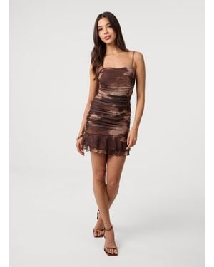 Pink Vanilla Blurred Floral Strappy Mini Dress - Brown