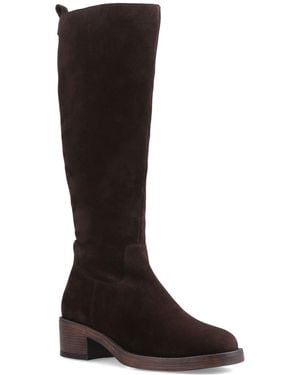 Hush Puppies Antonia Long Suede Chocolate Heeled Knee High Boots - Brown