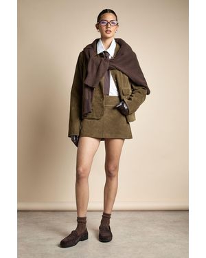 Boohoo Faux Suede Tailored A-Line Mini Skirt - Natural