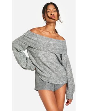 Boohoo Soft Knit Bardot Slouchy Jumper - Grey