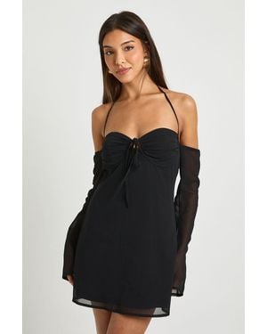 Boohoo Chiffon Long Sleeve Mini Dress - Black
