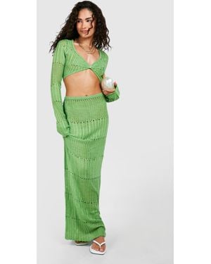 Boohoo Petite Ladder Knit Twist Top - Green
