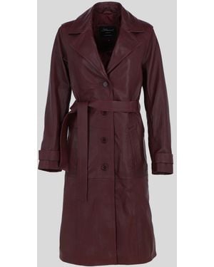 Ashwood Leather Elegant Longline Genuine Trench Coat With Waist Tie - Red