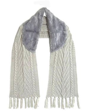 SVNX Chunky Knit Scarf With Faux Fur Collar - Grey