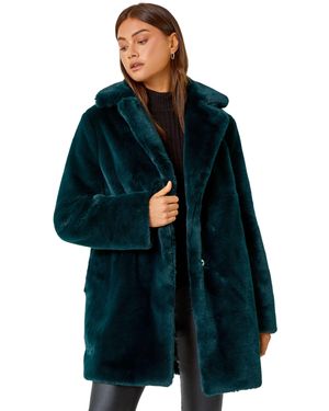 Roman Faux Fur Longline Coat - Blue