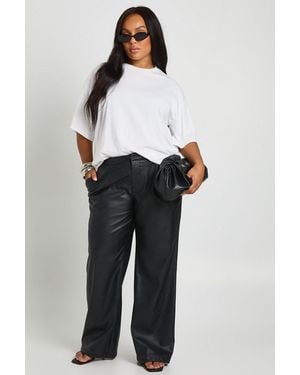 Boohoo Plus Faux Leather Pleated Wide Leg Trouser - Black