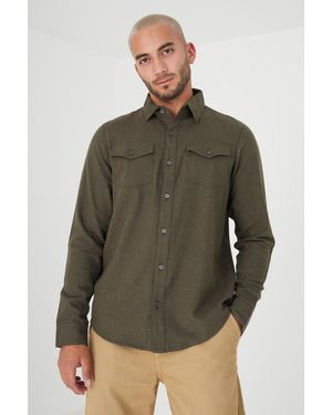 Brave Soul Cotton Brushed Flannel Long Sleeve Shirt - Green
