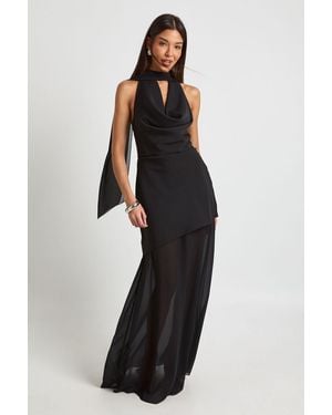 Boohoo Halterneck Backless Chiffon Skirt Maxi Dress - Black