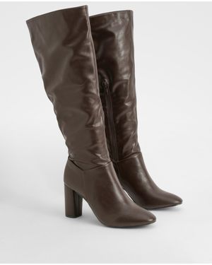 Boohoo Block Heel Knee High Boots - Brown