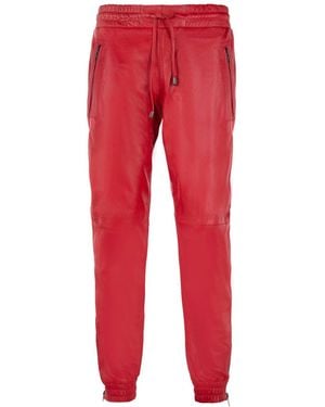 Infinity Leather Jogging Bottoms-Boston - Red