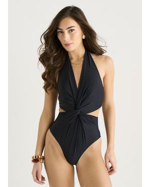 Gini London Halter Twisted Cut Out Swimsuit - Black