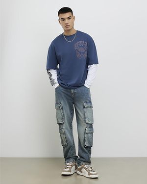 River Island T-Shirt Japanese Double Layered Cotton - Blue