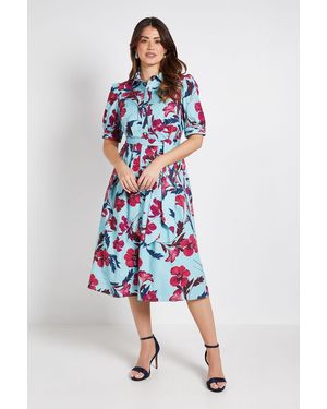 Wallis Floral Print Pintuck Midi Shirt Dress - White