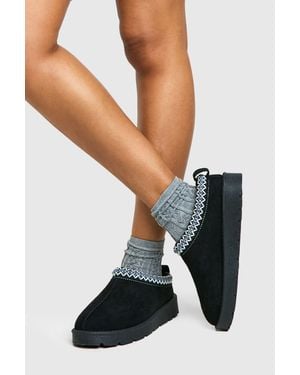 Boohoo Embroidered Cosy Mules - Black