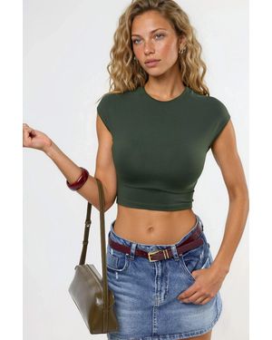 Busem Crew Neck Solid Crop T-Shirt - Green