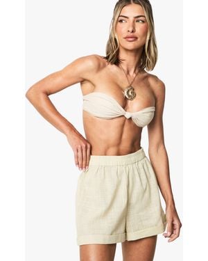 Boohoo Linen Turnup Beach Shorts - White