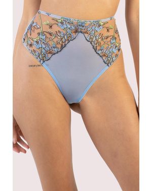 Playful Promises Mayla Embroidery High Waisted Thong - Blue