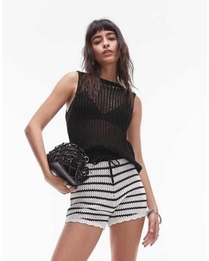 TOPSHOP Knitted Sheer Stitchy Top - Black
