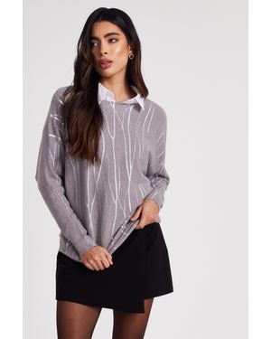 Quiz Knit Foil Detail Jumper Viscose - Purple