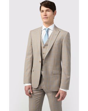 Alexandre Silver Label Tailored Fit Italian Oatmeal Check Jacket - Natural