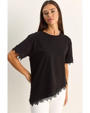 Bianco Lucci Oversized Crew Neck Cotton T-Shirt - Black