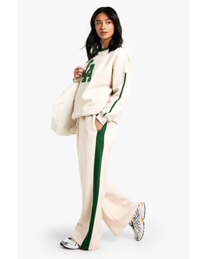 Boohoo Petite Contrast Side Stripe Wide Leg Jogger - Natural