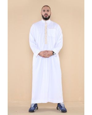 Thobez Thobe Jubba Emirati Islamic Arabic Eid Embroidery Kaftan Jubbah Robe - Blue