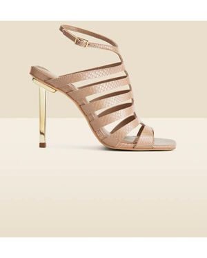 Sosandar Taupe Leather Gladiator Square Toe Strap Sandals - Natural
