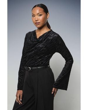 PRINCIPLES Fluted Sleeve Cowl Neck Top - Blue