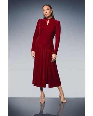 PRINCIPLES High Neck Twist Keyhole Detail Velvet Midaxi Dress - Red