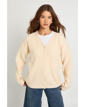 Boohoo Oversized Chunky Rib Knit Boyfriend Cardigan - Natural