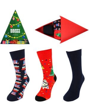 Happy Socks 3-Pack Holiday Tree Gift Set Cotton - Red