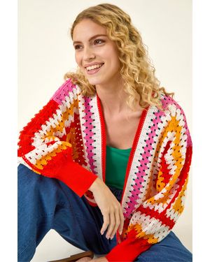 Roman Crochet Edge Knit Cardigan - Red