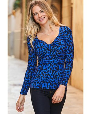Sosandar Animal Print Twist Front Jersey Top Viscose - Blue