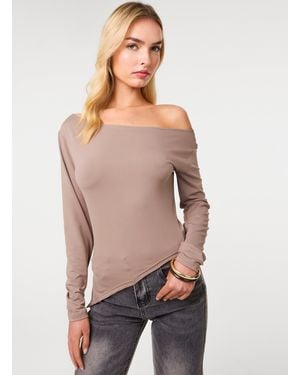 Pink Vanilla Off Shoulder Asymmetric Hem Top - Natural