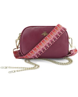 Woodland Leathers Ladies Crossbody Bag With Wide Strap, Chain And Wristlet - Red