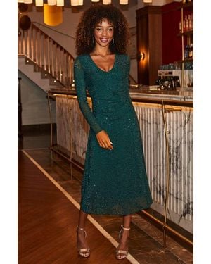 Sosandar Emerald Embellished Fit & Flare Midi Dress - Green