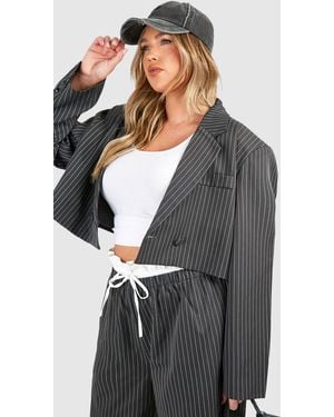 Boohoo Plus Stripe Cropped Blazer - Grey