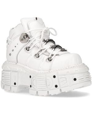 New Rock Leather Gothic Punk Boots- M-Tank106-C1 - White