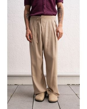 Giesto High-Waist Wide-Leg Knit Trousers - Natural