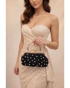 SVNX Lace Floral Clutch Bag With Pearl - Black