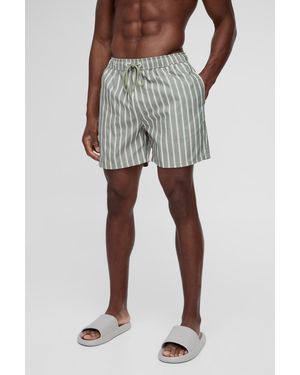 BoohooMAN Mid Length Stripe Swim Short - Green