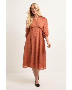 Wallis Petite Dobby Pleat Detail Button Midi Dress - Red