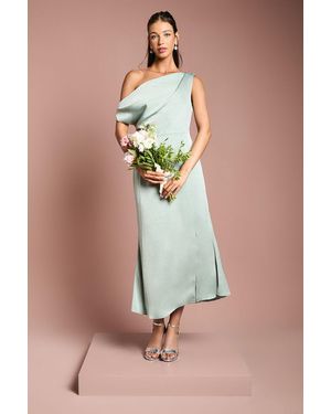 Oasis Fallen Shoulder Satin Bridesmaids Midi Dress - Green