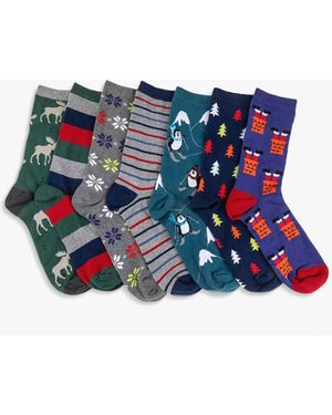 Totes Toasties 7 Days Of The Week Cotton Blend Socks Set Multi - Blue